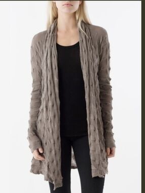 Margaret O'Leary Taupe Open-Front Textured Cotton Cardigan